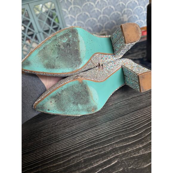 Betsey Johnson Cady Holographic Rhinestone Pointed-Toe Side Zip Ankle Boots 7.5 - Picture 2 of 8
